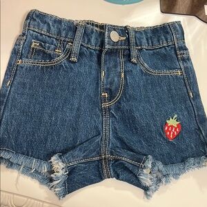 NWOT Old Navy Blue Denim Shorts with Frayed Hem and Strawberry Detail